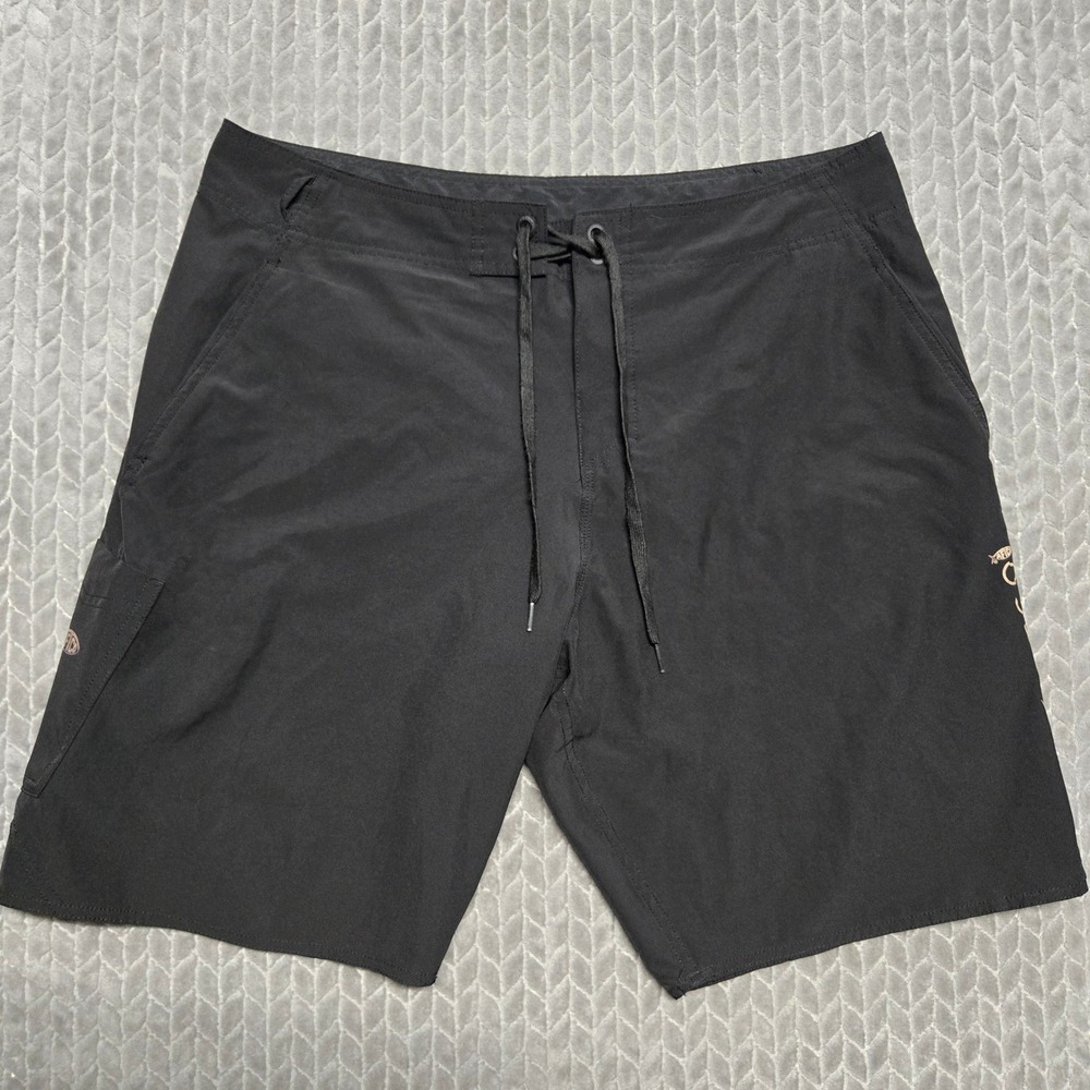 AFTCO American Fishing Tackle Co Mens Black Board Shorts Fishing Size 38 Stretch